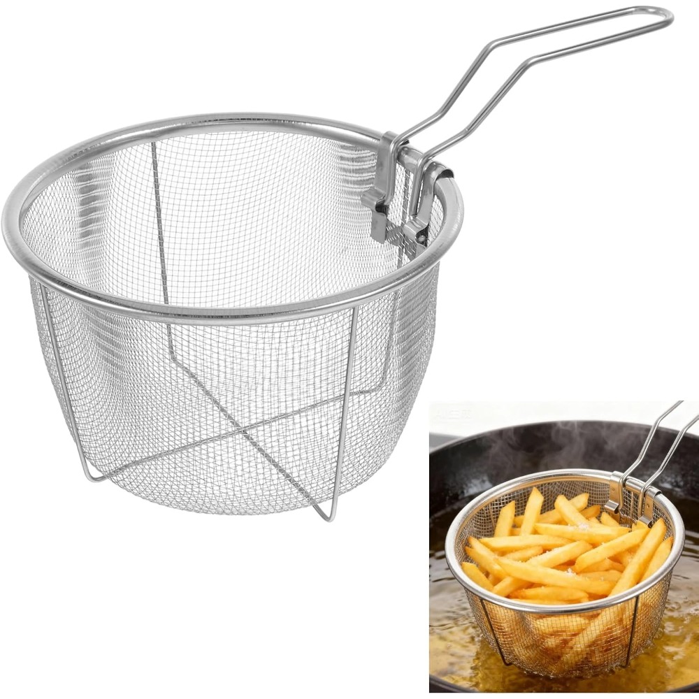 Home Cooking In French - Katlanır Saplı Yuvarlak Kızartma Sepeti Paslanmaz