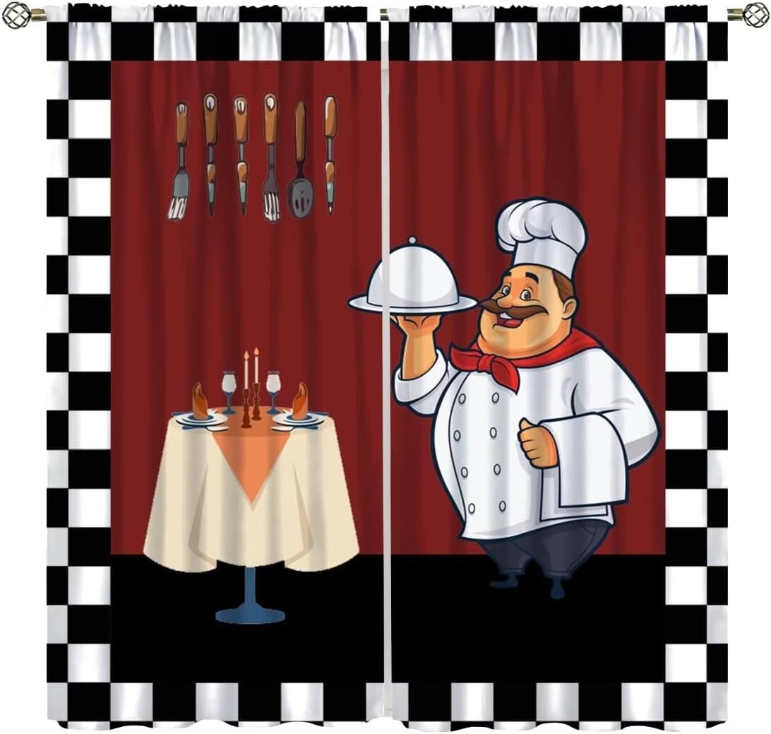 Home Cooking In French - Şişman Şef Mutfak Perdeleri, Karikatür Aşçı
